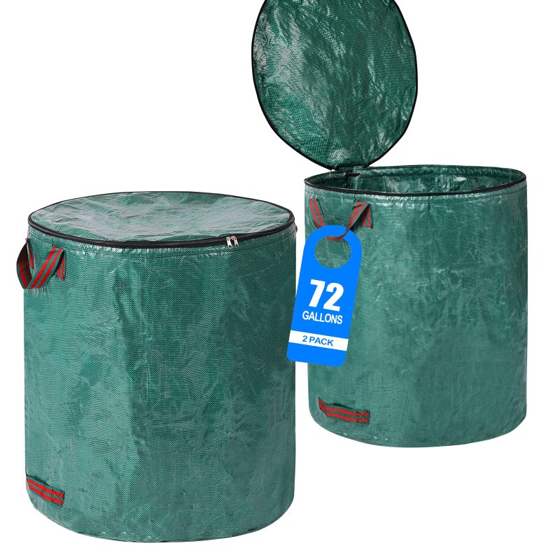 Pilntons 2 Pack 72 Gallons Reusable Garden Waste Bags with Lid Lawn and Leaf Bags Heavy duty Reinforced 4 Handles Yard Waste Bags Container for Clean Up Outdoor Debris Leaves Grass Clippings - Image 1